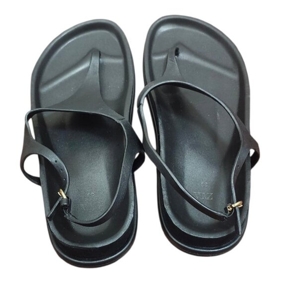 ZARA Women Black Minimalist Slingback Thong Sandals Size 36 Slip-On Flat Summer - Picture 5 of 11